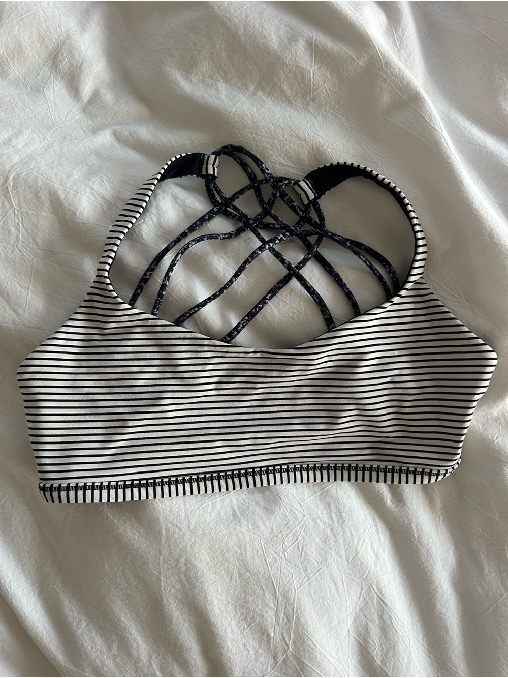 lululemon Free to Be Bra Black & White Striped Strappy Sports Bra